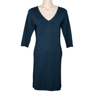 InWear Women's Teal Mottram V-Neck Ribbed Panel Knit Midi Medium